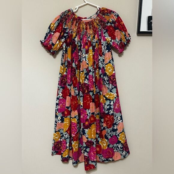 “Banana Split” Floral Smocked Dress  size 8 - Picture 1 of 6
